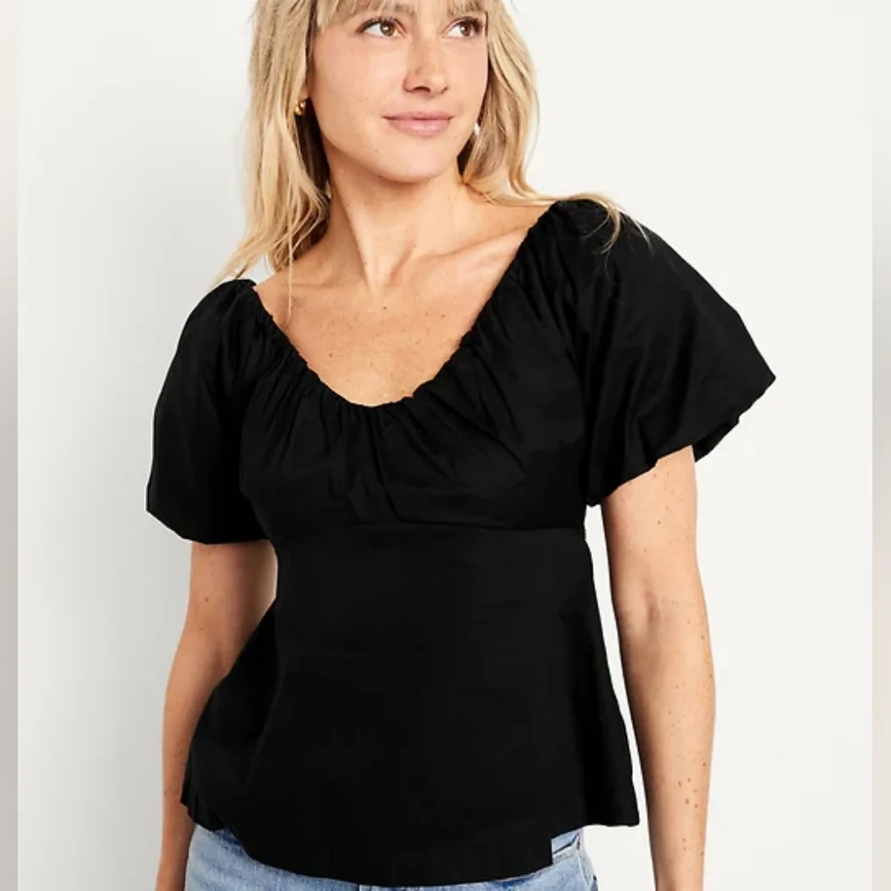 NWT - Waist-Defined Cotton Black Puff Sleeve Old Navy Top - Size Tall XXL